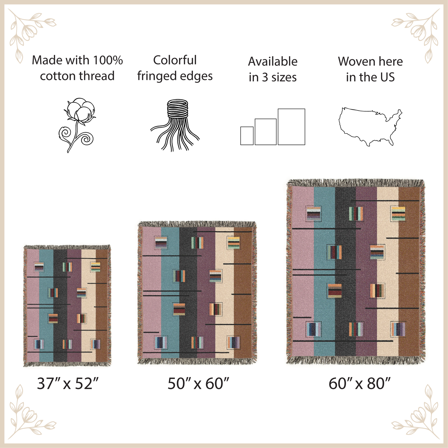 Abstract Geometric Woven Blanket, Mid Century Modern Stripe Throw, Retro 70s Color Block Tapestry, Muted Purple Teal Decor, Art Home Gift