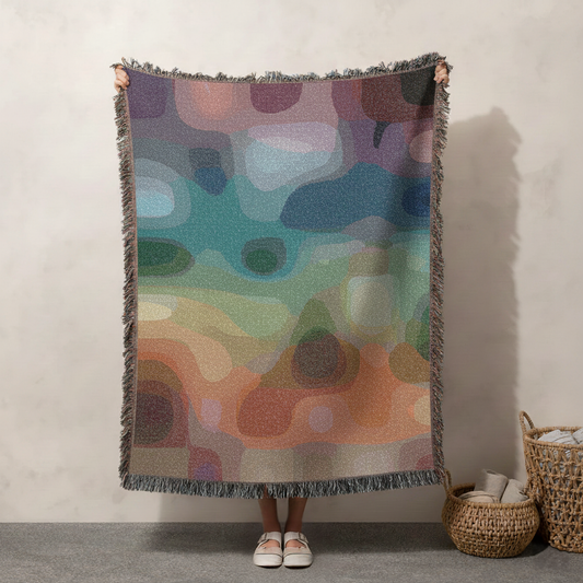 Abstract Cozy Comfort Throw Woven Blanket, Soft Colorful Gradient Artistic Design Tapestry, Cotton Woven Blanket Sofa Bed Decor
