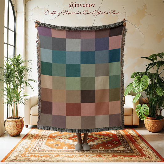 Checkerboard Woven Blanket - Colorful Home Decor Throw, Cozy Bedding, Soft Couch Blanket, Unique Gift Idea, Decorative Tapestry