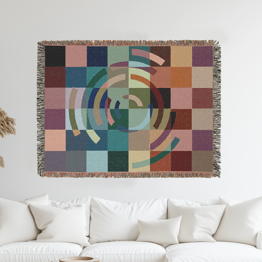 Geometric Woven Blanket, Checkerboard Woven Blanket, Stylish Cozy Home Decor Accent, Multicolored Squares Home Decoration, Colorful Blanket