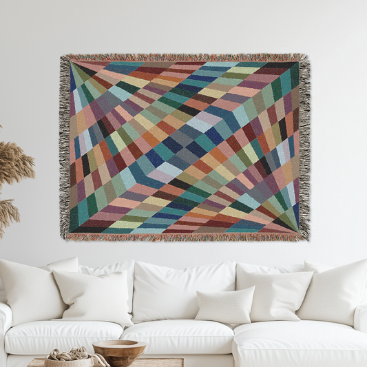 Geometric Colorful Woven Blanket, Boho Home Decor, Blanket for Couch, Bed, Wall Decor, Colorful Fringed Tapestry, Modern Eclectic Accent