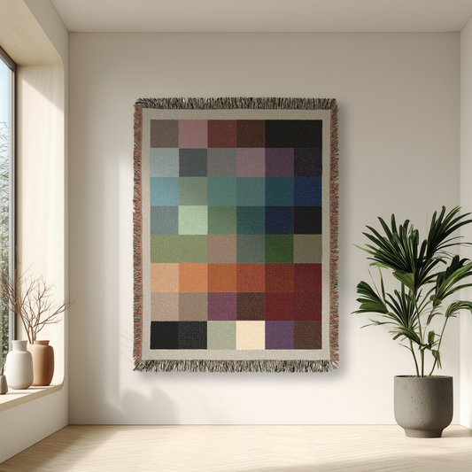 Checkerboard Pixel Style Woven Tapestry Blanket, Colorful Squares Grid Pattern, Multicolored Fringe, Home Decor, Couch Bed Throw Decoration