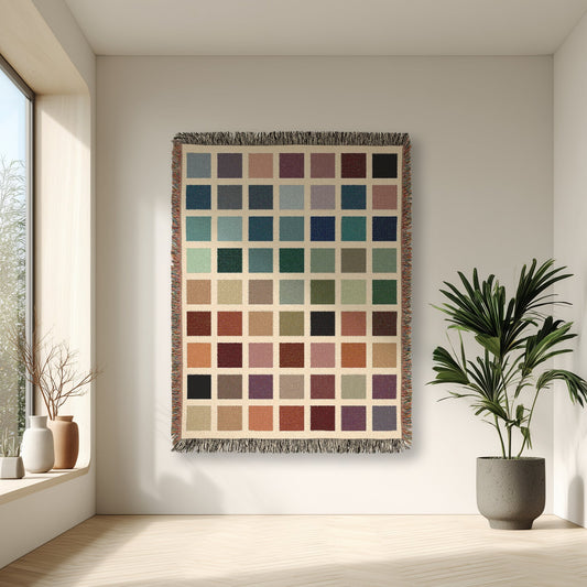 Colorful Checkerboard Grid Woven Blanket, Wall Tapestry, Modern Geometric Home Decor, Cozy Sofa Throw, Soft Fringe Blanket