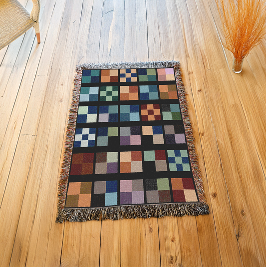 Modern Patchwork Style Woven Blanket with Colorful Squares, Checker Style Blanket Home Decor Throw Tapestry, Sofa Bed Blanket Decor