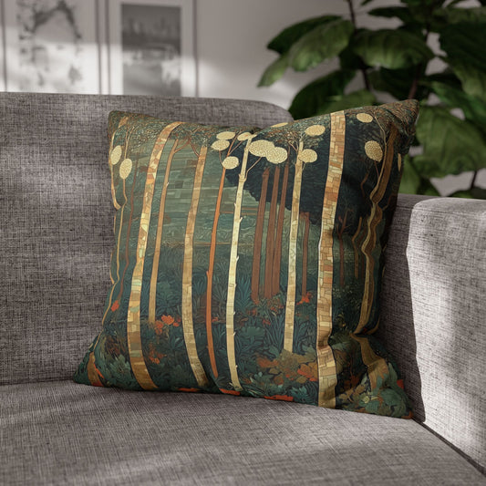 Enchanted Forest Trees Pillow Case, Arts and Crafts Botanical Design, Green Cushion Cover