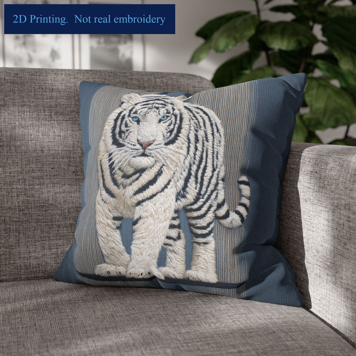 Decorative pillow with a tiger design on a couch