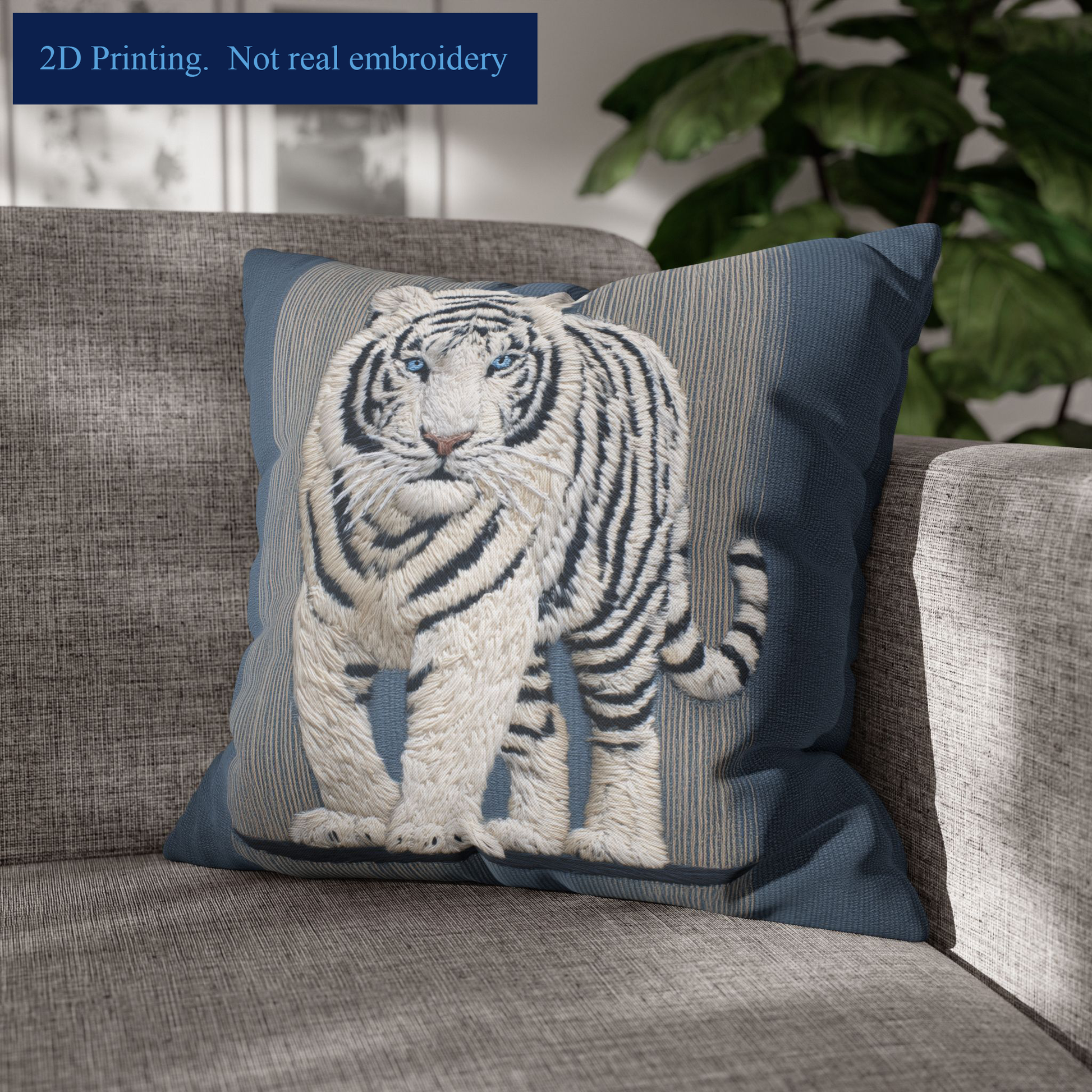Decorative pillow with a tiger design on a couch