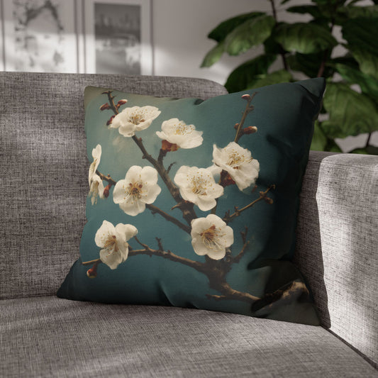 Decorative pillow with floral design on a gray couch