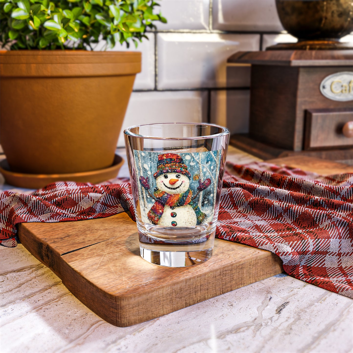 Snowman Shot Glasses, Set of 4 - Christmas Holiday Cheer Decor - Festive Winter Party Supplies, Cheerful Snowman Glassware, Christmas Gift