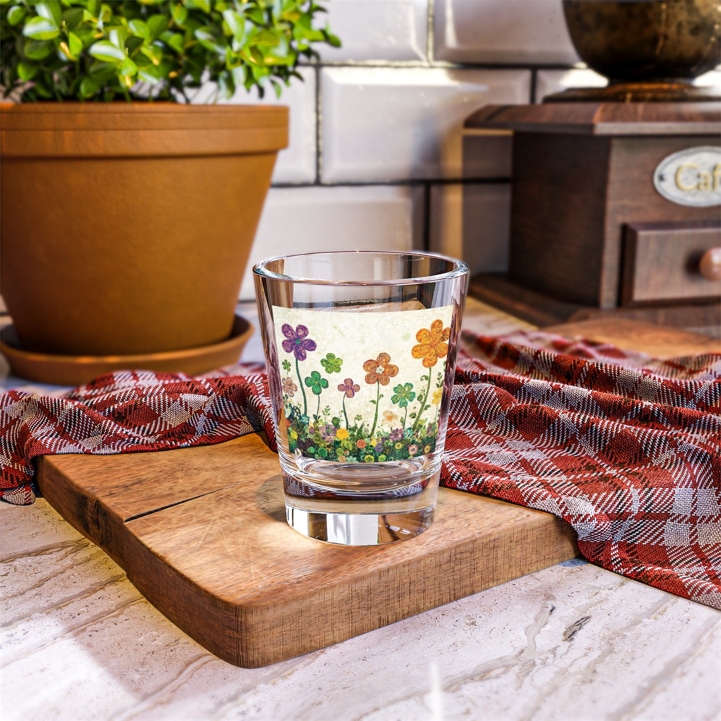 St Patrick's Day Shot Glasses - Shamrocks, Clovers, Flowers, Butterfly - Festive Irish Lucky Springtime Decor, Set of 4 Shot Glasses