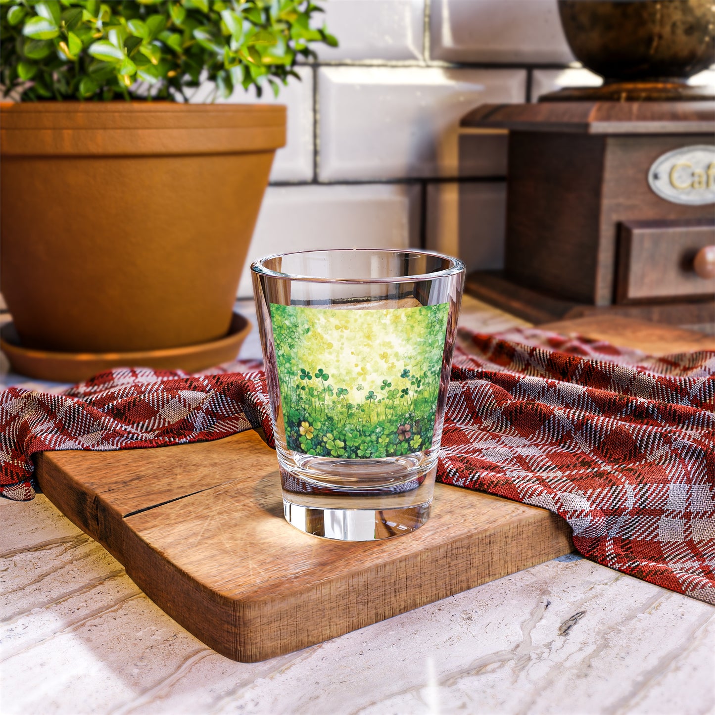 St Patrick's Day Shot Glasses - Shamrocks, Clovers, Flowers, Butterfly - Festive Irish Lucky Springtime Decor, Set of 4 Shot Glasses