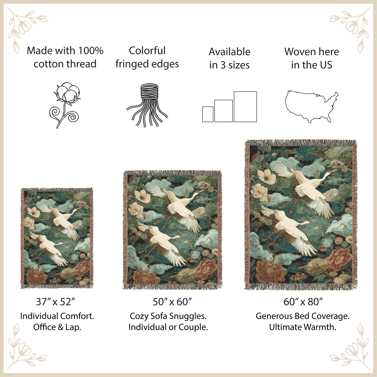 woven blanket with sizes options and features