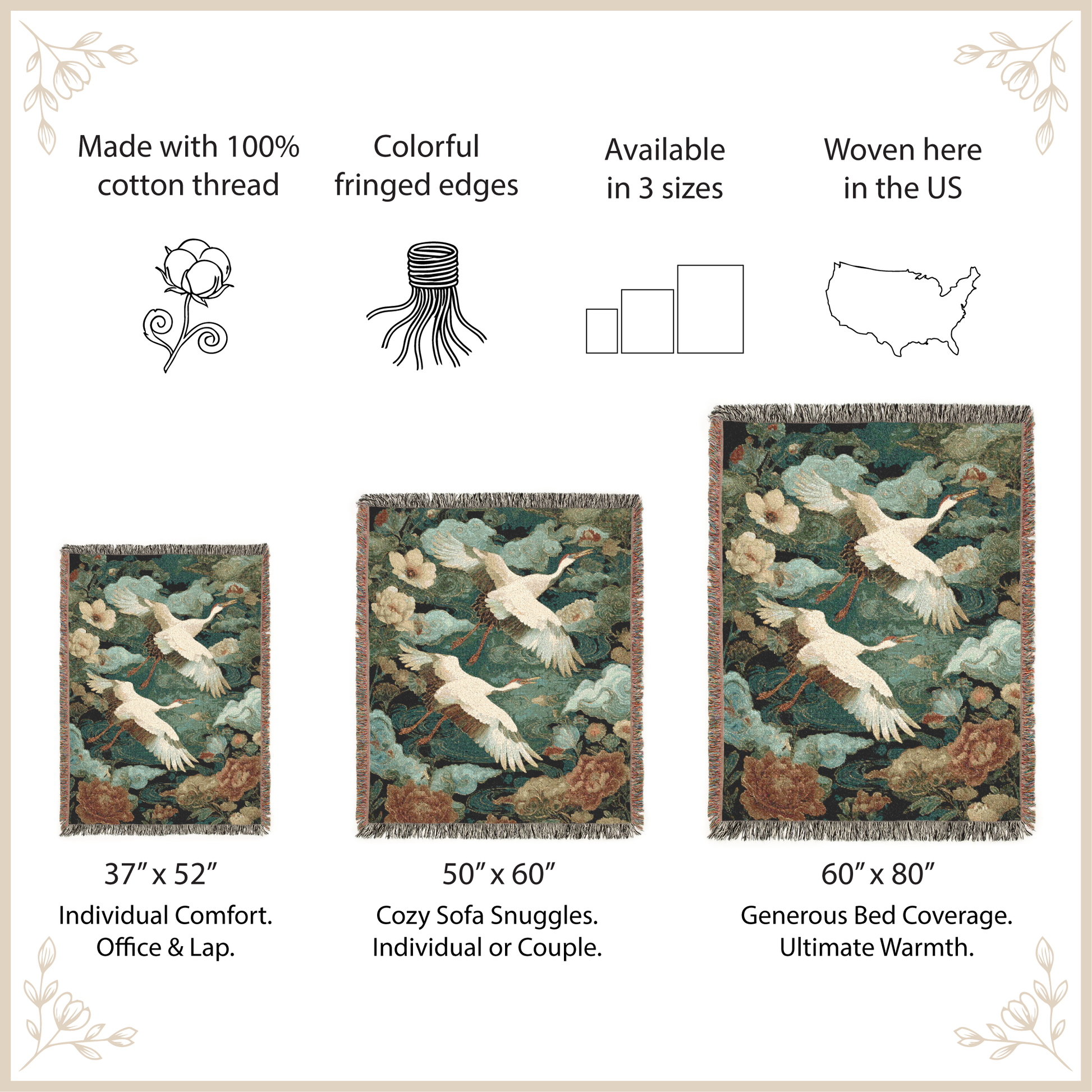 woven blanket with sizes options and features