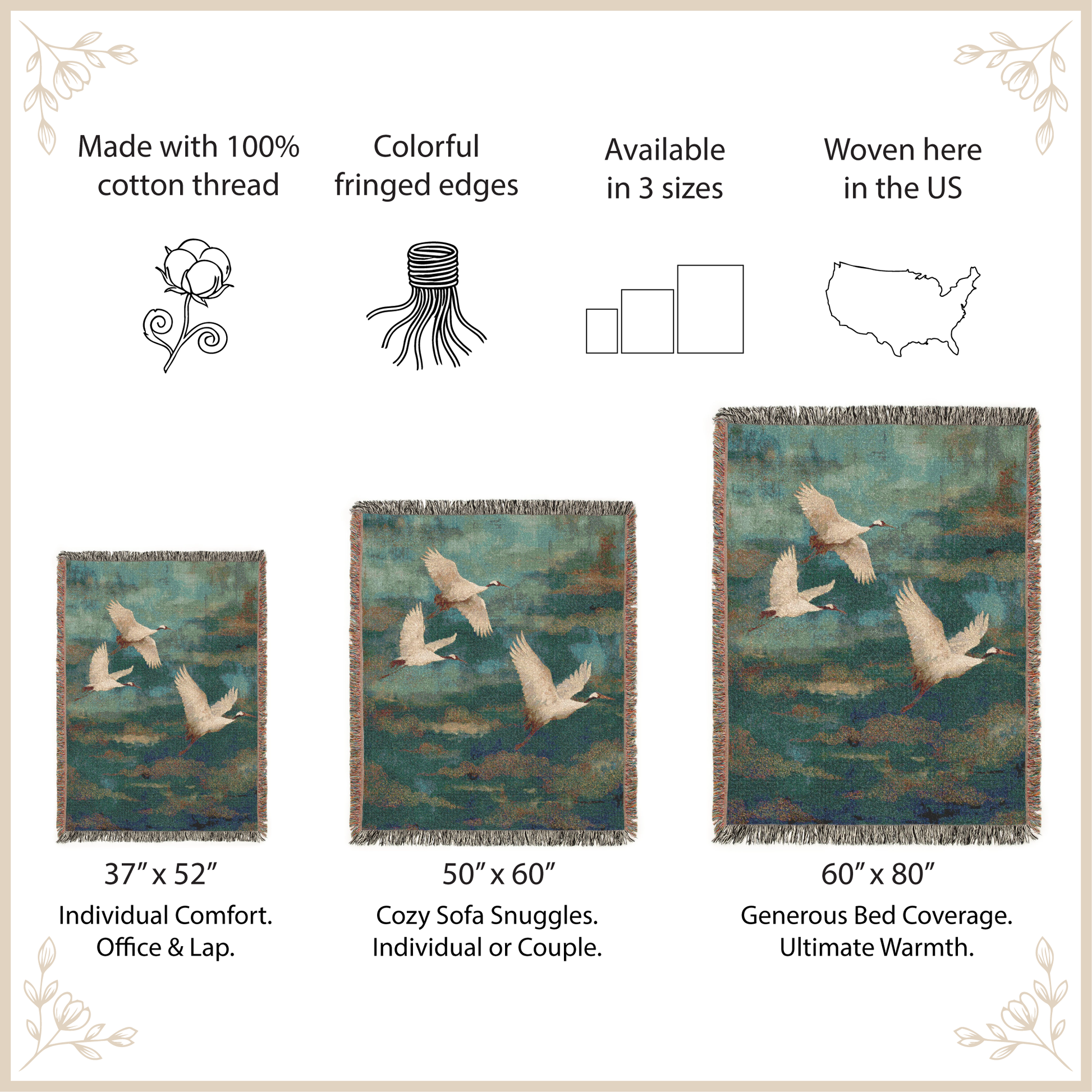 woven blanket with size options and features