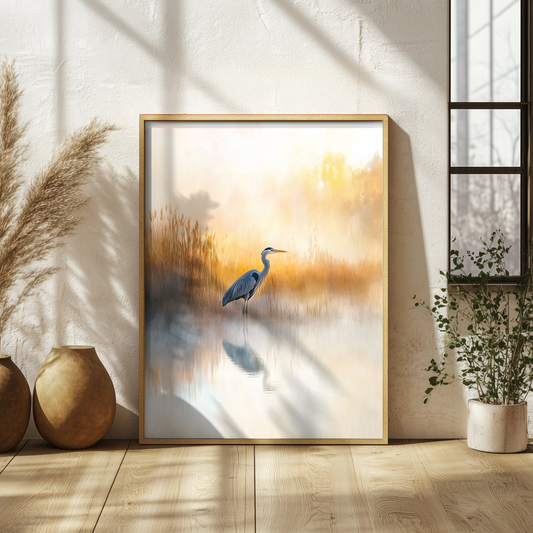 Blue Heron in the Wild Poster, Crane Art Poster, Nature Lover Wall Art, Tranquil Marsh Wildlife Decor, Bird Enthusiast Wall Art, Home Decor