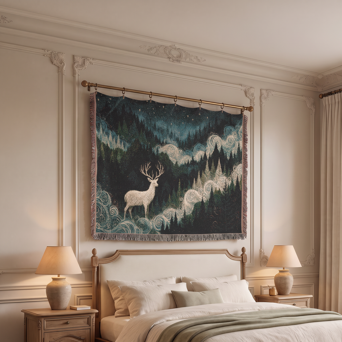 woven blanket with deer graphic designs