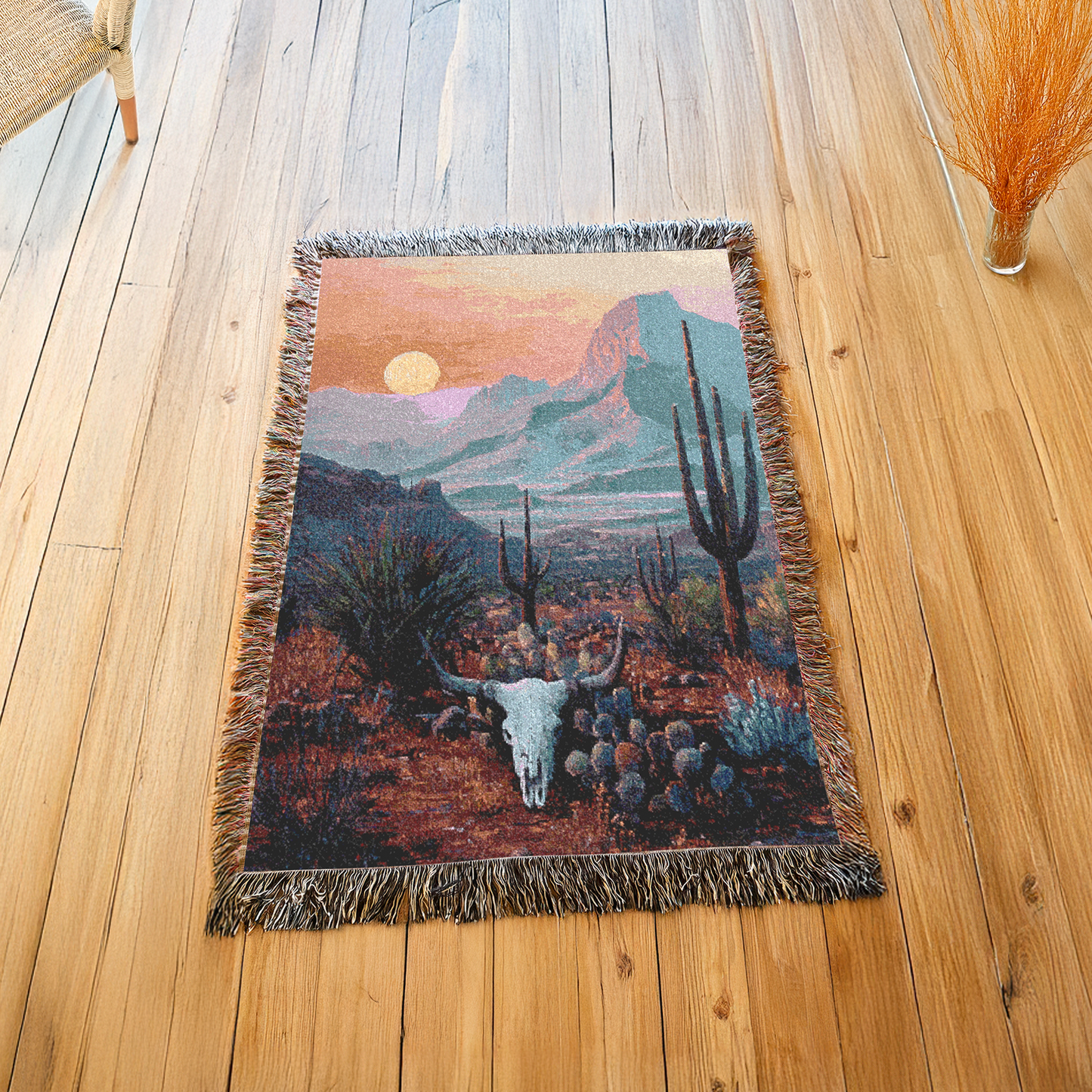 Southwestern Sunset Woven Blanket, Desert Landscape Throw, Southwest Decor, Wall Tapestry, Cozy Couch Bed Blanket, Rustic Home Accent
