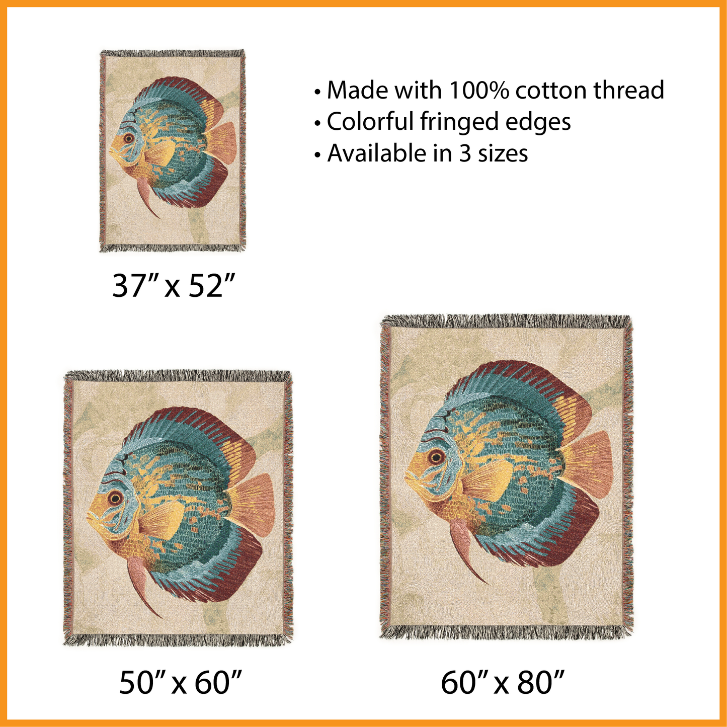 Discus Fish Woven Blanket, Vibrant Underwater Serenity Throw, Coastal Home Decor, Artistic Fringed Couch Blanket, Beach Picnic Blanket