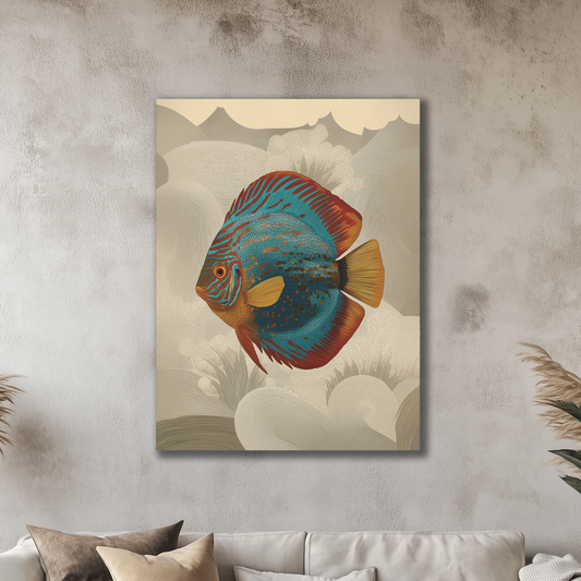 Discus Fish Canvas Art, Coastal Tropical Fish Home Decor, Aquatic Wall Art, Nature-Inspired Illustration Print, Large Modern Fish Painting