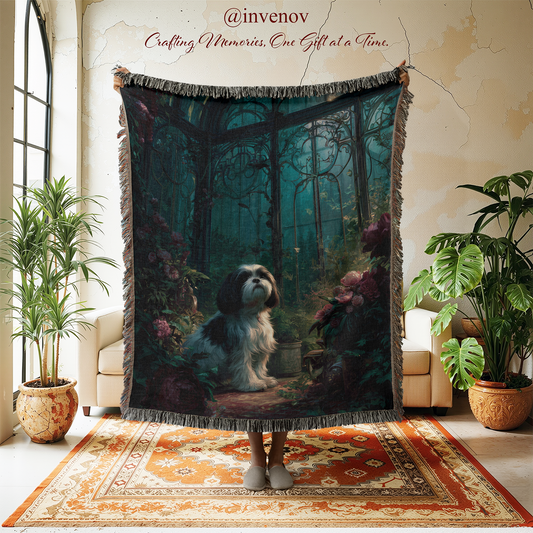 Woven blanket with a shih tzu dog graphic