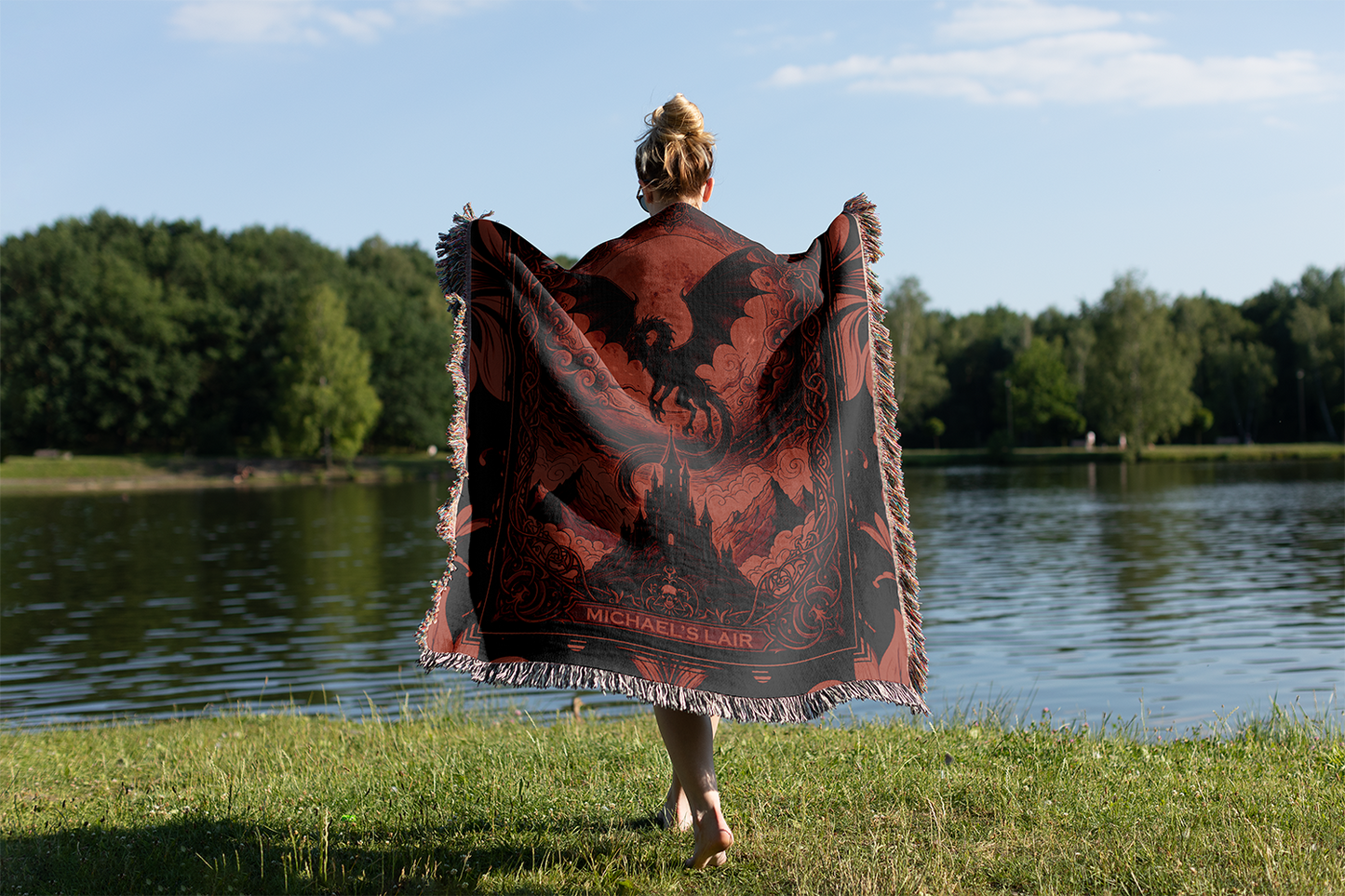 Personalized Dragon Lair Woven Blanket, Custom Name Fantasy Tapestry, Gothic Dark Academia Jacquard Throw, Fantasy Creature Lover Gift