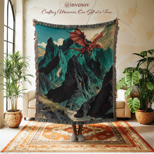 Dragon tapestry in a room with plants and furniture