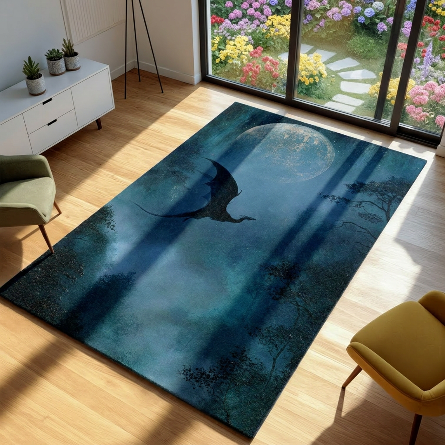 Area rug with dragon designs