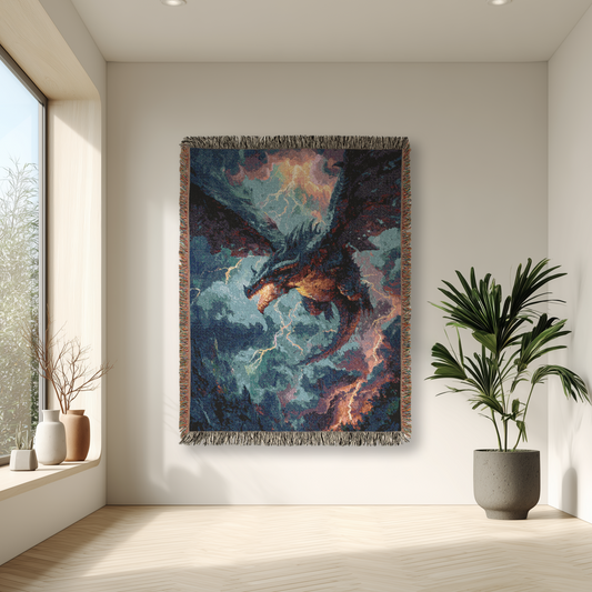 Dragon Fantasy Woven Blanket, Cozy Sofa or Bed Throw, Wall Tapestry, Fantasy Lover Decor, Dragon Lover Gift, Legendary Creature Decor