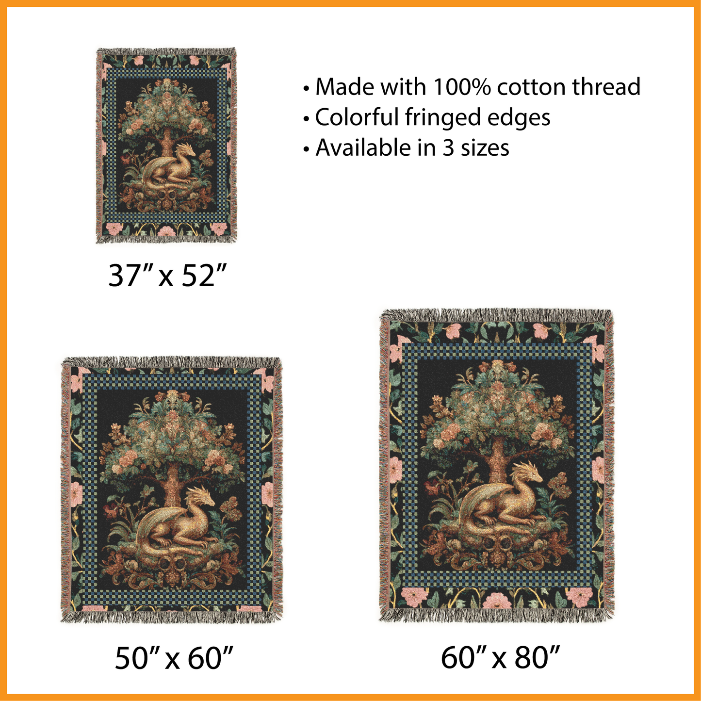 Dragon Woven Blanket, Medieval Tapestry Wall Hanging, Tree of Life Jacquard Throw, Dark Academia Fantasy Decor, Mythical Creature Gift