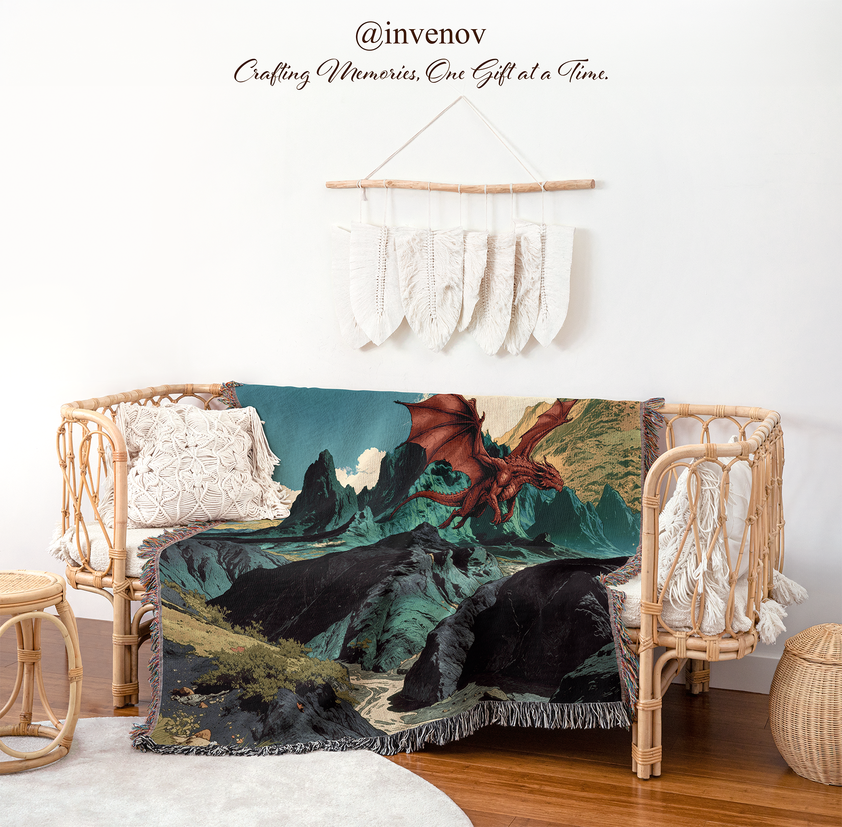 Dragon-themed blanket draped over a chair