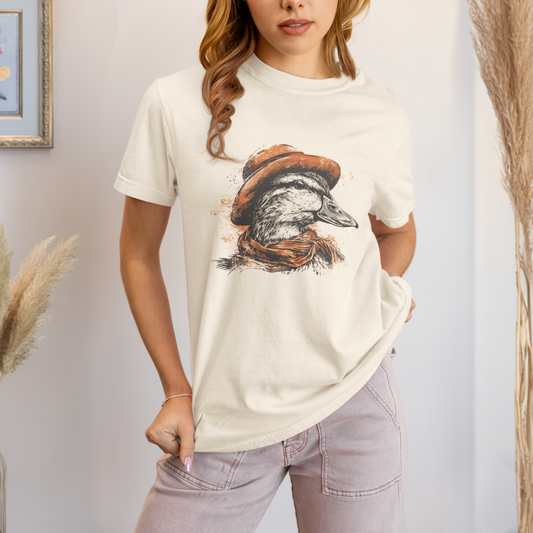 Comfort Colors Duck Graphic Tee, Garment-Dyed T-shirt with Distressed Stylized Duck Design, Duck Lover Shirt, Casual Wear, Crew Neck