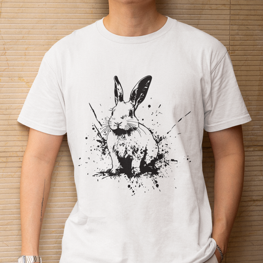 Easter Shirt, Rabbit Graphic Tee, Bunny T-Shirt, Ink Splatter Shirt, Animal Lover Gift, Minimalist Artistic Top, Easter Apparel