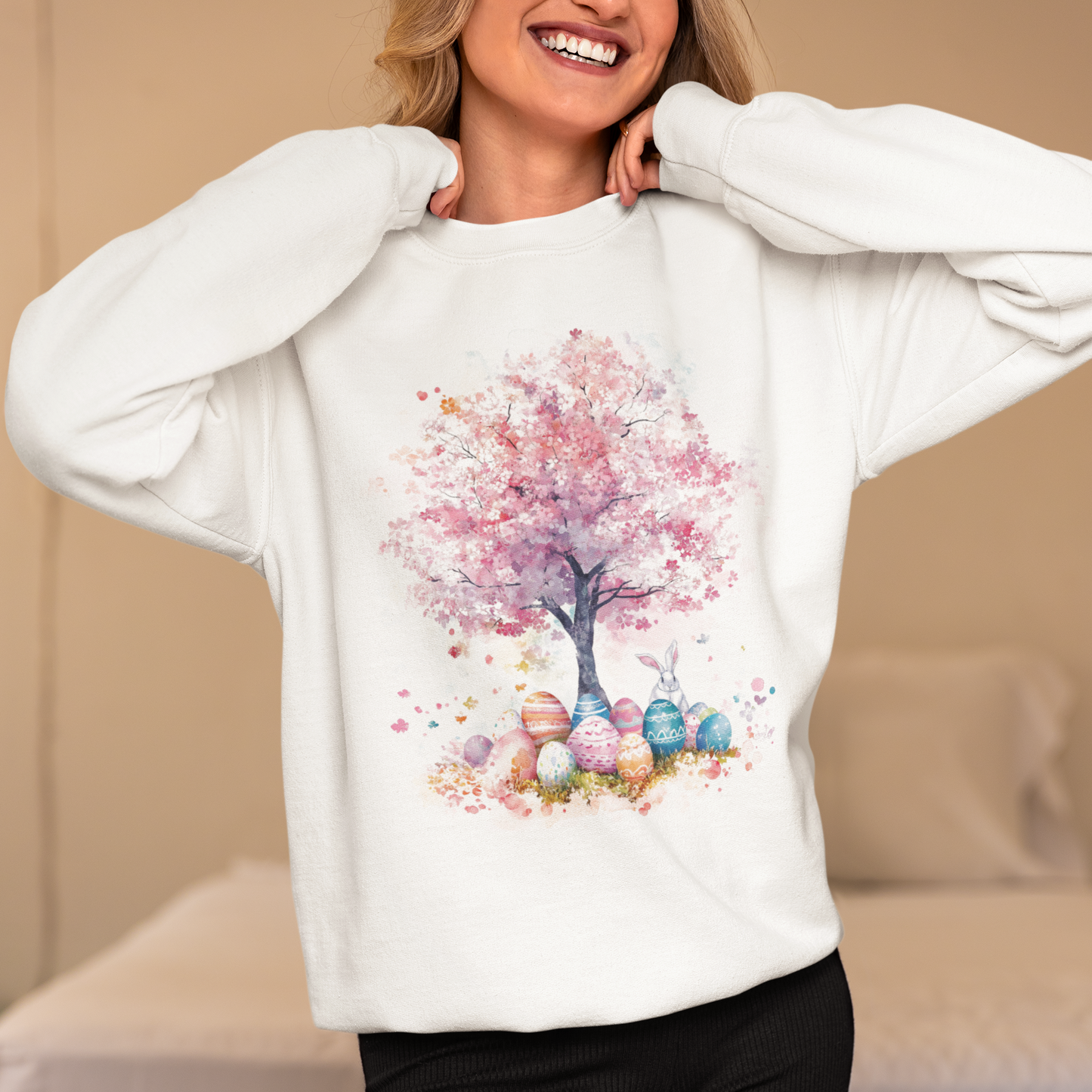 Japan Easter Sweater, Japanese Cherry Blossom and Easter Egg Sweatshirt, Spring Graphic Crewneck Jumper, Easter Bunny Egg , Floral Sweater