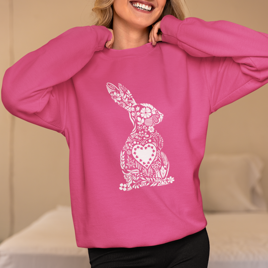 Bunny Silhouette Sweatshirt, Floral Nature Print Jumper, Easter Bunny Egg Hunt Sweater, Whimsical Botanical Pullover, Spring Fashion Sweater