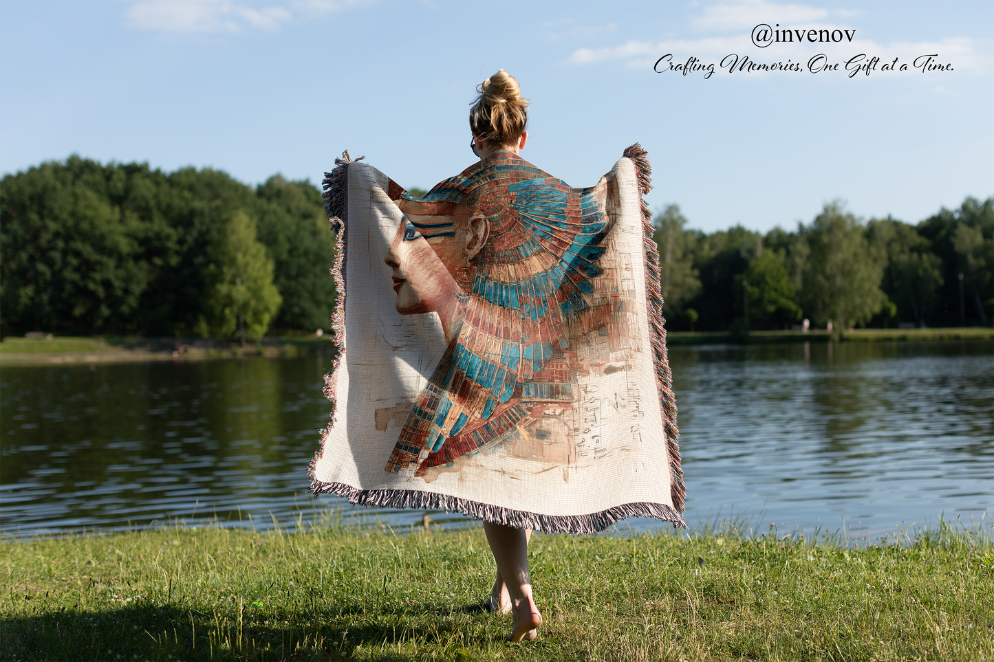 Egyptian Queen Woven Blanket, Ancient Style Tapestry Throw, Egypt Cleopatra Art, History Lover Gift, Boho Museum Decor, Archaeology Present