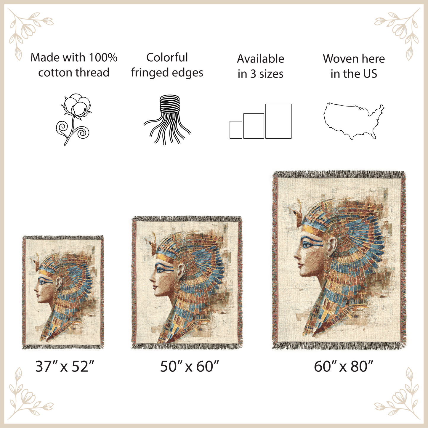 Egyptian Queen Woven Blanket, Ancient Style Tapestry Throw, Egypt Cleopatra Art, History Lover Gift, Boho Museum Decor, Archaeology Present