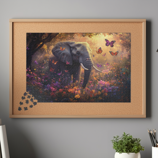 Elephant Butterfly Garden Puzzle, Wildlife Jigsaw, Nature Lover Gift, Serene Landscape Puzzle, Majestic Animal Art, Family Fun Game