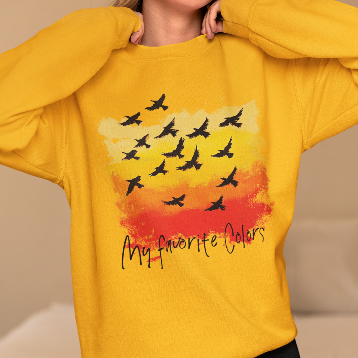 Sunset Bird Sweatshirt, Fall Colors Sweater, Abstract Style Red Orange Yellow Painting Sweatshirt, Autumn Sweatshirt, Fall Crewneck