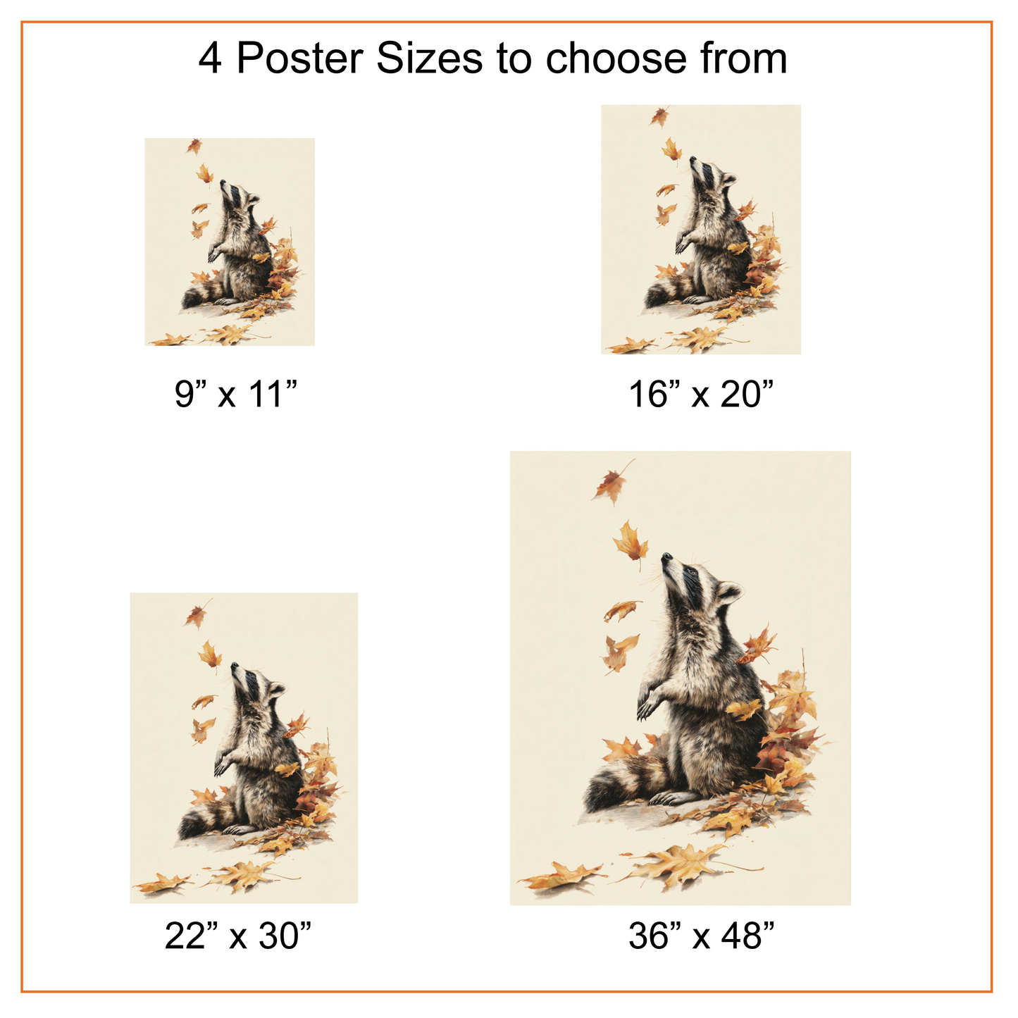 Raccoon and Autumn Leaves Art Print, Cottagecore Wall Art Poster, Woodland Nursery Decor, Whimsical Animal Canvas, Fall Goblincore Gift