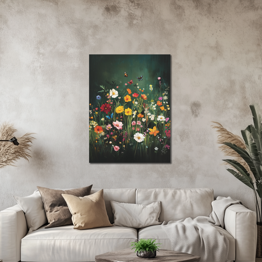 Floral Butterfly Meadow Canvas Wall Art, Nature-Inspired Home Decor, Gift for Nature Lovers, Botanical Wall Art, Office Wall Decor