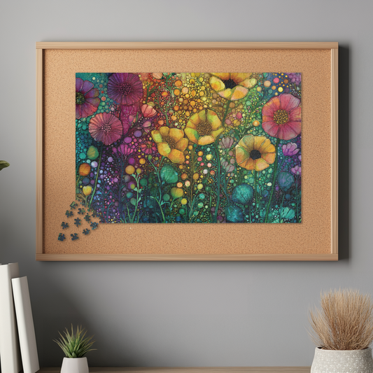 Vibrant Abstract Floral Garden Jigsaw Puzzle, 110 252 520 1014-Piece, Colorful Bubble Texture Flower Artwork, Challenging Family Night Game