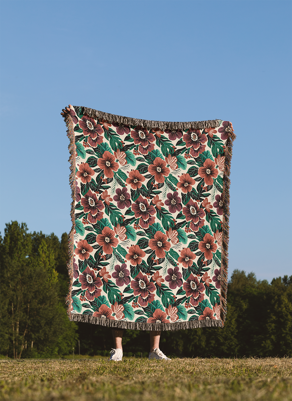 Floral Woven Blanket, Vintage Style Botanical Tapestry, Autumn Fall Jacquard Throw Blanket, Cottagecore Wall Hanging, Gift for Granny