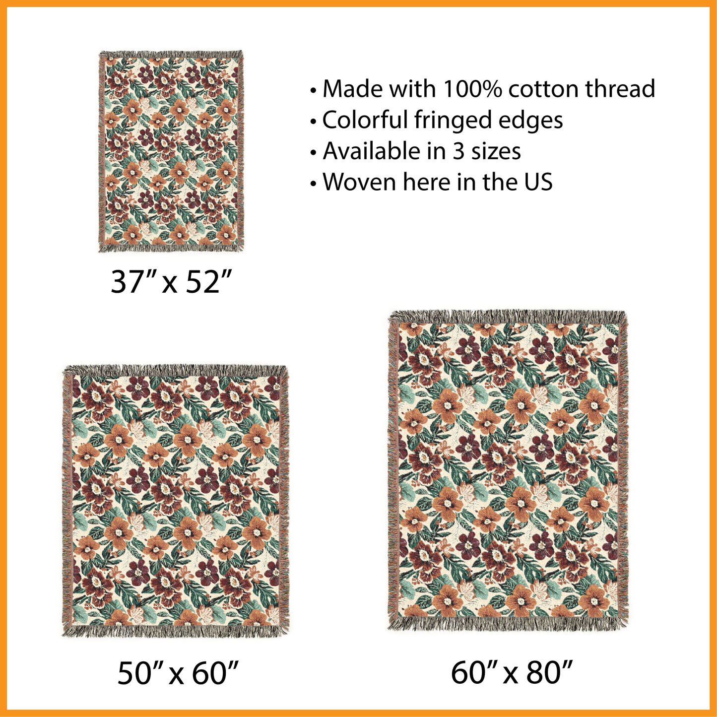 Floral Woven Blanket, Vintage Style Botanical Tapestry, Autumn Fall Jacquard Throw Blanket, Cottagecore Wall Hanging, Gift for Granny