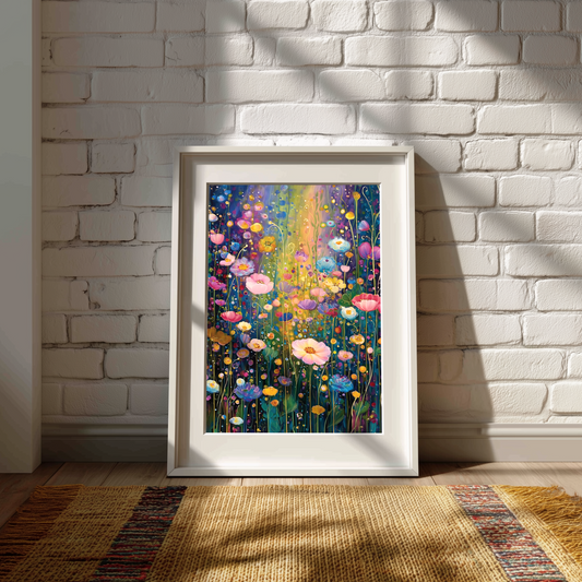 Vibrant Wildflower Garden Canvas or Poster Print, Colorful Floral Wall Art, Botanical Home Decor, Oil Painting Style Meadow Artwork Print