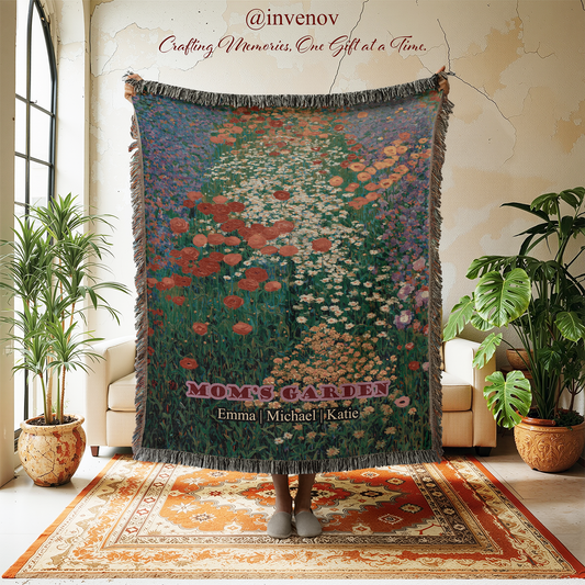 Abstract Flower custom woven blanket displayed in a living room