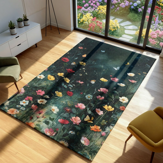 Area rug with flower designs