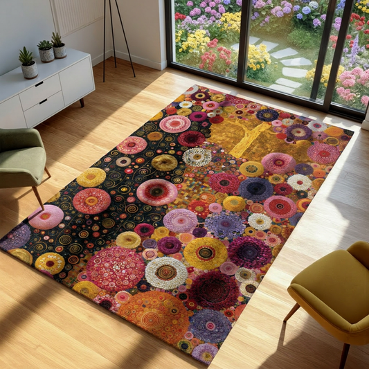 Area rug with abstract flower designs