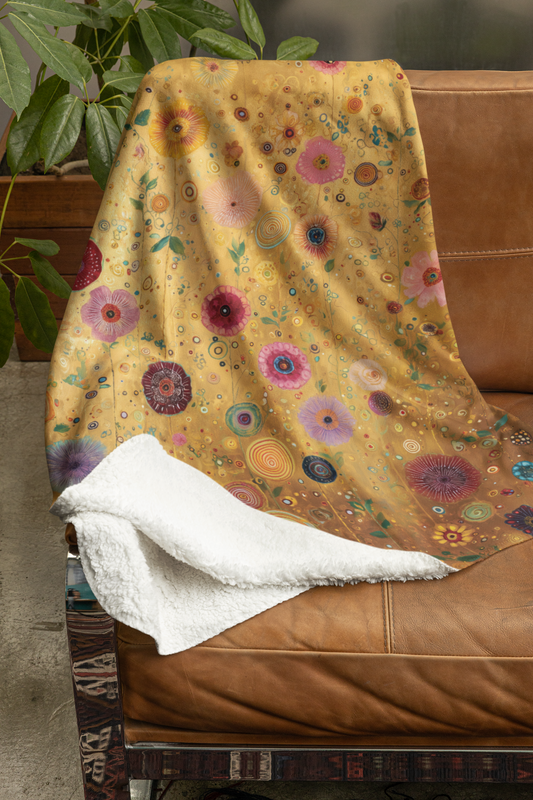 Fleece Sherpa blanket with flowers graphic