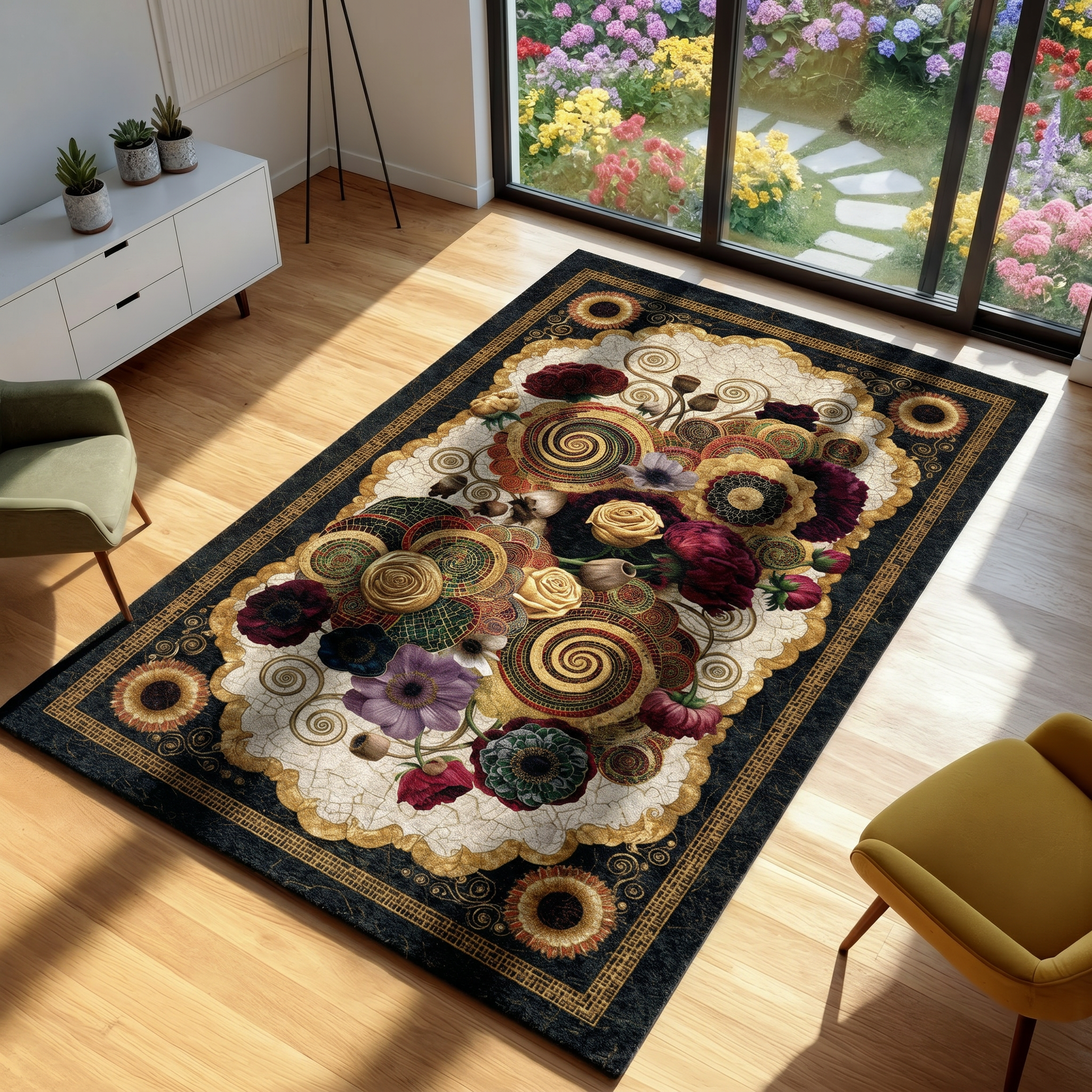 area rug with abstract flower designs