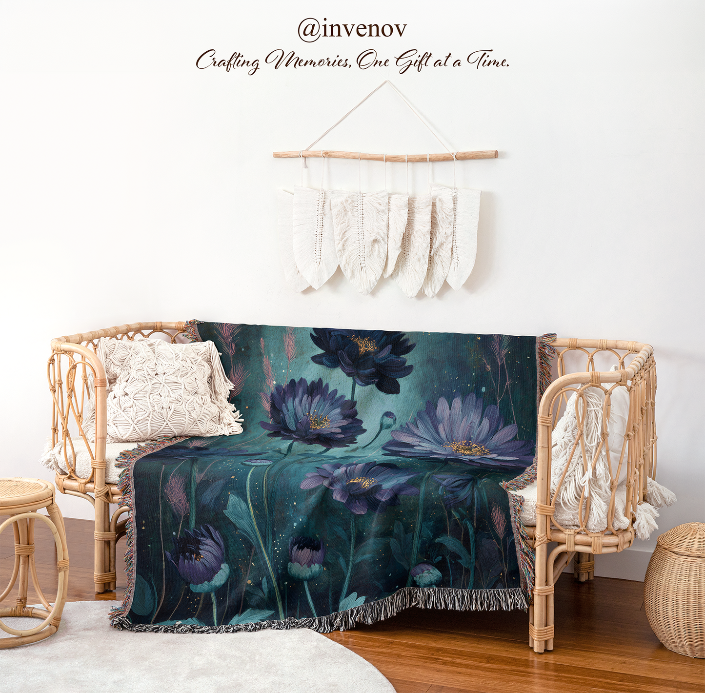 woven blanket with flower designs